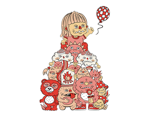 卡通怪兽图案手绘怪兽印花素材卡通女孩气球图案男装印花素材