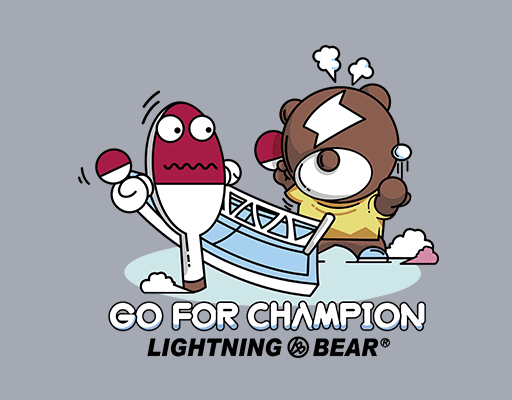 卡通小熊图案手绘小熊打乒乓小熊男装印花素材闪电熊