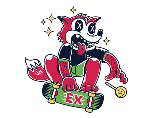 卡通狐狸图案手绘狐狸滑板狐狸图案男装印花素材卡通动物