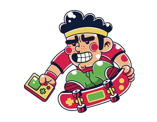 卡通滑板人物手绘卡通男孩男装印花素材