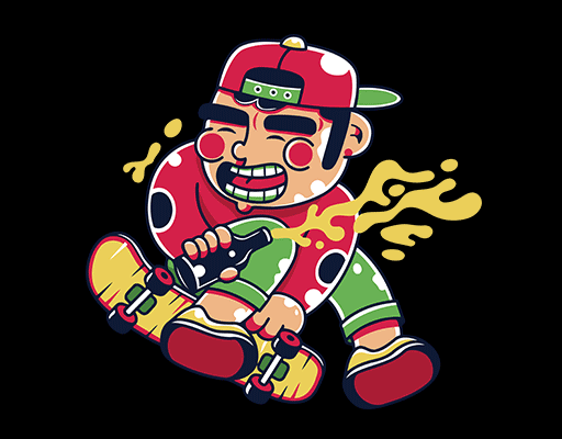 卡通滑板人物卡通男孩男装印花素材彩色滑板男孩