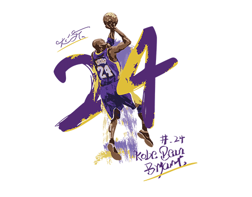 科比图案数字24手写英文字母图案篮球人物图案男装印花素材