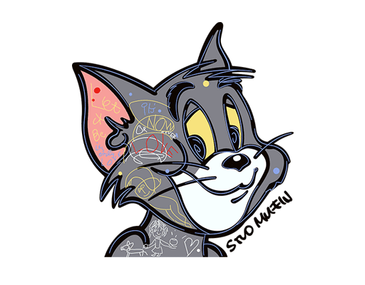 卡通猫咪头像手绘猫咪男装印花素材涂鸦猫头猫和老鼠图案