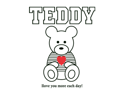 卡通小熊剪影图案卡通英文字母图案男装印花素材文字线条