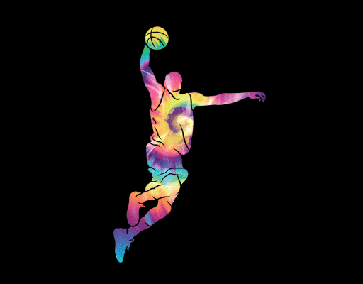 卡通人物剪影图案彩色男人彩虹篮球男人打篮球的男人剪影