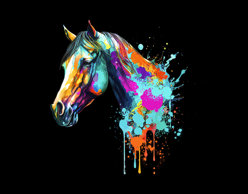 卡通动物头像卡通马头像喷溅图案涂鸦马头图案