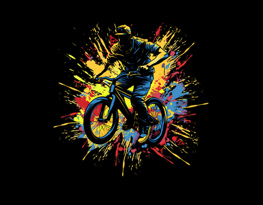 喷溅人物图案涂鸦人物图案骑自行车的男孩涂鸦卡通图案男装印花素材