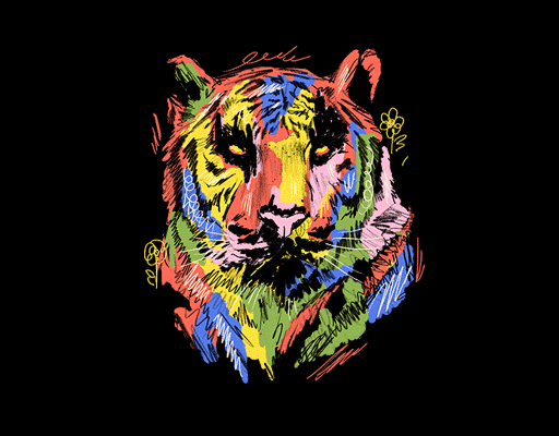 卡通老虎头像手绘老虎头像彩色老虎涂鸦老虎头像男装印花素材
