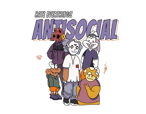 手绘卡通图案男装印花素材卡通怪兽图案卡通兔子图案