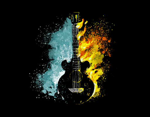 水彩吉他图案男装印花素材喷溅图案水彩图案火焰图案男装T恤图案