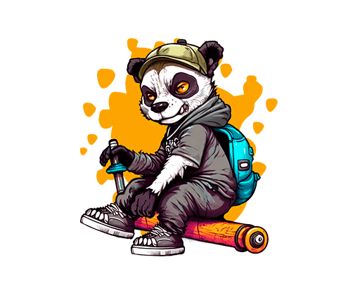 卡通熊猫图案手绘熊猫男装印花素材男装印花图案