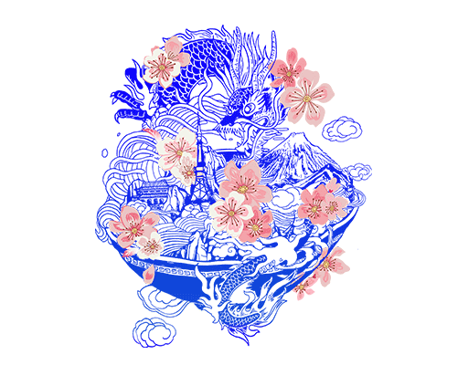 卡通龙图案收回龙花朵图案男装印花素材图腾龙图案