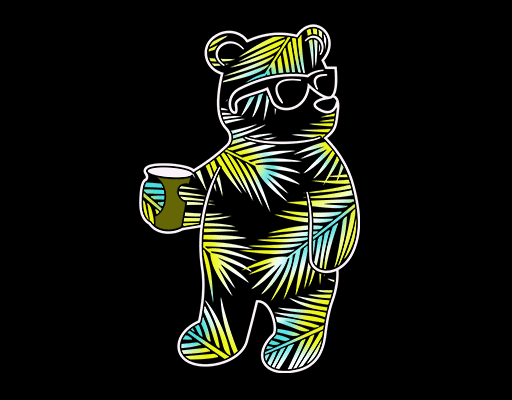 卡通熊图案手绘熊树叶图案男装印花素材简笔卡通