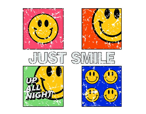 微笑表情图案卡通表情破破碎图案男装印花素材T恤卫衣印花素材