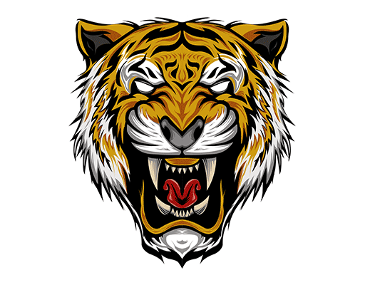 卡通老虎图案手绘老虎男装印花素材卡通动物图案怒吼的老虎