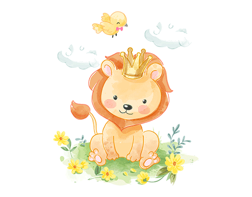 卡通动物图案手绘狮子图案可爱卡通鸟图案儿童印花素材