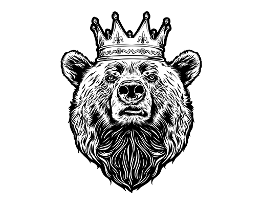 卡通熊头图案手绘熊头戴皇冠的熊头男装印花素材