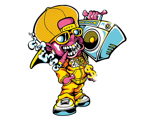 卡通人物音乐卡通人物抽烟卡通人物男装印花素材