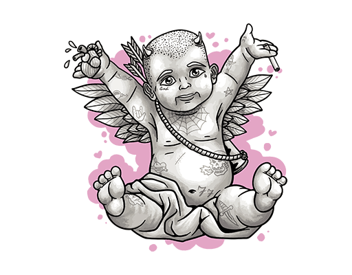卡通男孩图案手绘小男孩卡通天使恶魔图案男装印花素材纹身男孩