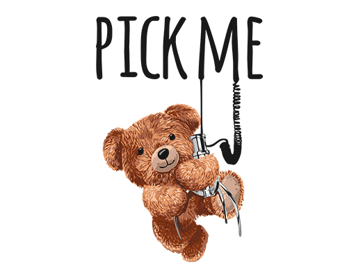 棕色小熊图案打电话熊印花素材抓娃娃的小熊男装印花素材手写英文字母图案