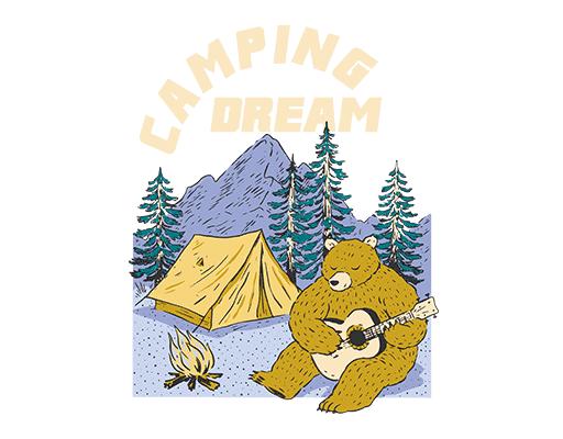 卡通小熊图案卡通山峰图案变形英文字母图案男装印花素材弹吉他的熊户外图案