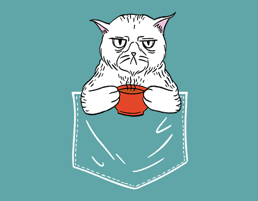 卡通猫图案喝茶的猫头像口袋猫咪男装印花素材T恤卫衣印花图案