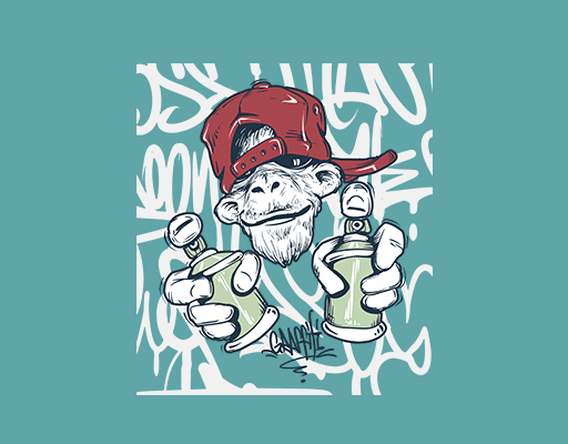 涂鸦猴子头像卡通大猩猩头像手写英文字母涂鸦英文字母男装印花素材