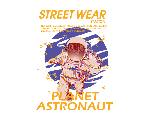 宇航员图案手绘卡通人物星球图案男装印花素材