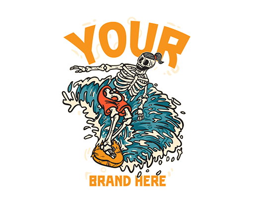 冲浪的骷髅头图案卡通英文字母图案男装印花素材变形英文字母