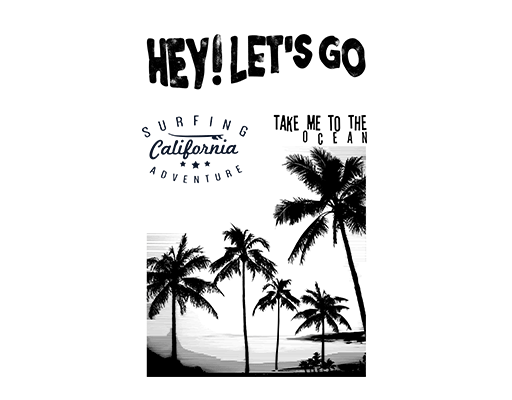 卡通椰子树图案手绘树木剪影图案卡通英文字母图案手写英文字母图案男装印花素材