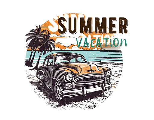 卡通汽车图案老爷车图案海滩图案男装印花素材圆形图案