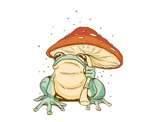 卡通青蛙图案手绘卡通动物蘑菇图案男装印花素材