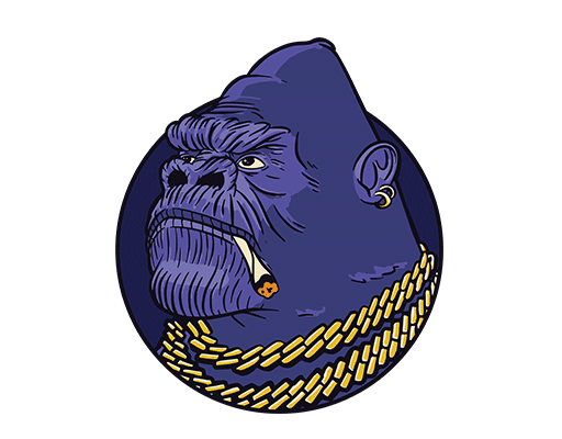 卡通大猩猩头像手绘卡通动物头像抽烟的动物男装印花素材