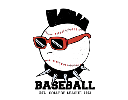 卡通棒球图案手绘卡通图案戴墨镜的棒球男装印花素材T恤卫衣印花图案