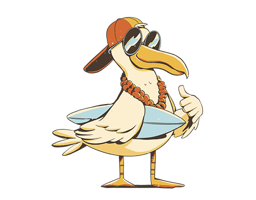 卡通鸟图案戴帽子的鸟冲浪海鸥图案男装印花素材T恤卫衣印花图案