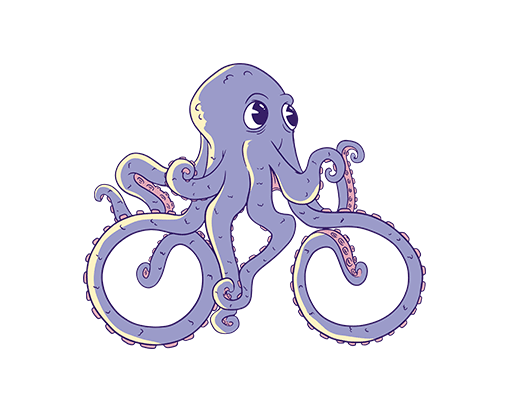 卡通章鱼图案骑车的章鱼男装印花素材卡通动物图案