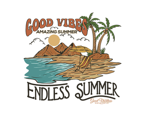海滩图案手写英文字母卡通椰子树图案男装印花素材山峰山脉