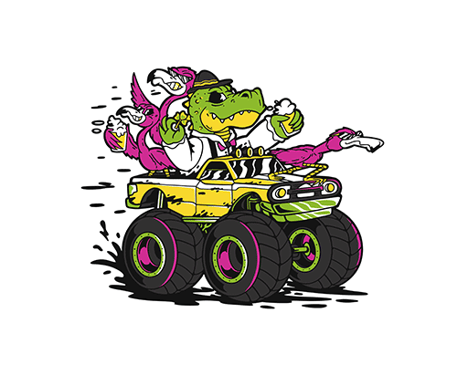 开汽车的恐龙图案越野车恐龙男装印花素材火烈鸟图案T恤卫衣印花素材