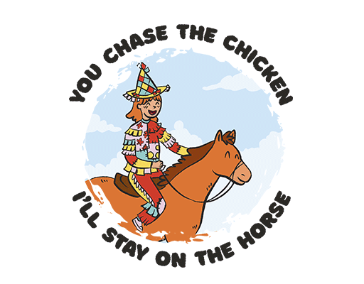 卡通男孩骑马人物图案圆形图案男装印花素材可爱男孩