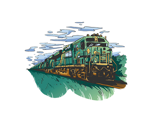 卡通火车手绘火车印花素材绿皮火车男装印花素材