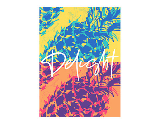 卡通菠萝手绘菠萝手写英文字母彩色菠萝男装印花素材烫画图案