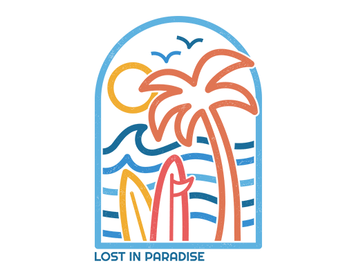 手绘海洋图案椰子树图案卡通风景图案男装夏季印花素材