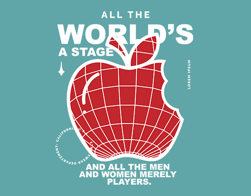 卡通苹果剪影图案卡通英文字母男装印花素材涂鸦水果图案