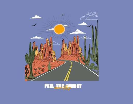 卡通沙漠图案沙漠仙人掌图案卡通太阳图案男装印花素材公路图案