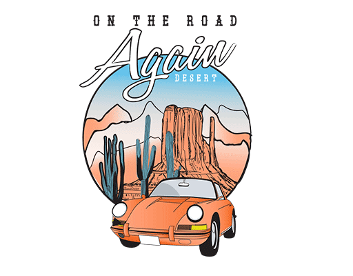 卡通沙漠风景图案手写英文字母图案小轿车图案卡通汽车男装印花图案