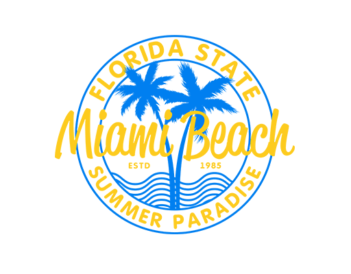 卡通椰子树剪影树木剪影手写英文字母图案男装印花素材圆形图案