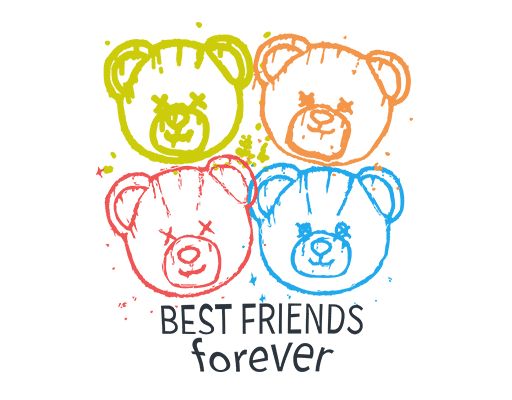 卡通小熊头像喷溅小熊头像涂鸦熊头卡通英文字母图案男装卡通印花素材