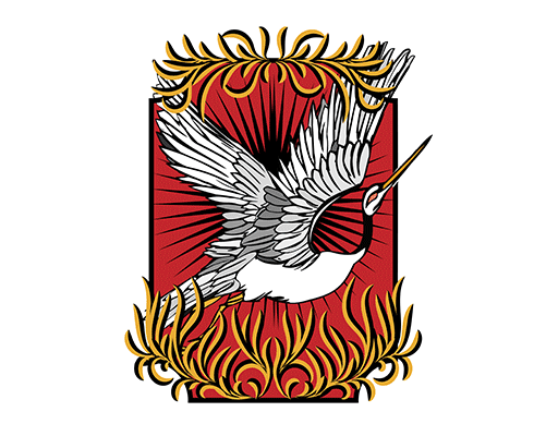 卡通鹤图案手绘鹤飞翔的鹤丹顶鹤图案男装动物印花素材