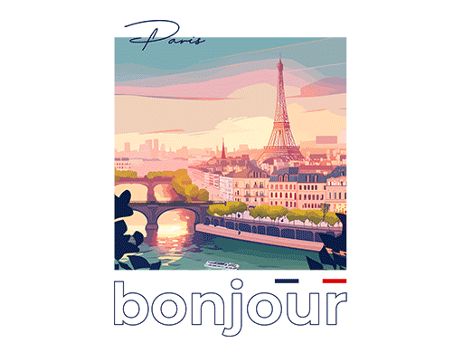 卡通风景图案手绘风景手绘城市图案女装男装印花素材埃菲尔铁塔图案