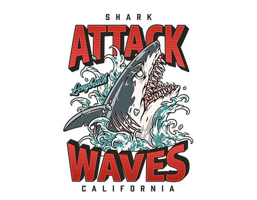 卡通鲨鱼图案立体英文字母图案海浪图案男装动物印花素材凶猛动物图案